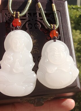 天然白玉观音佛公吊坠男女款项链