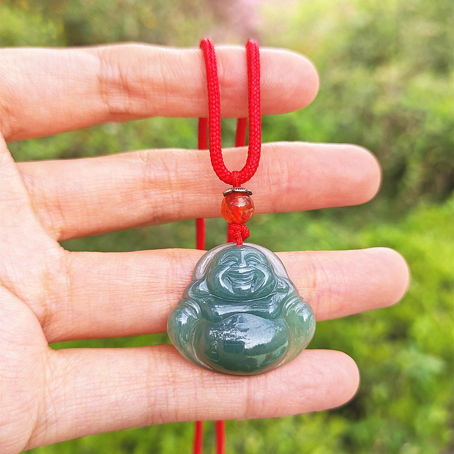 心玉行天然A货翡翠冰糯水润笑佛观音菩萨公吊坠红绳项链挂件证书