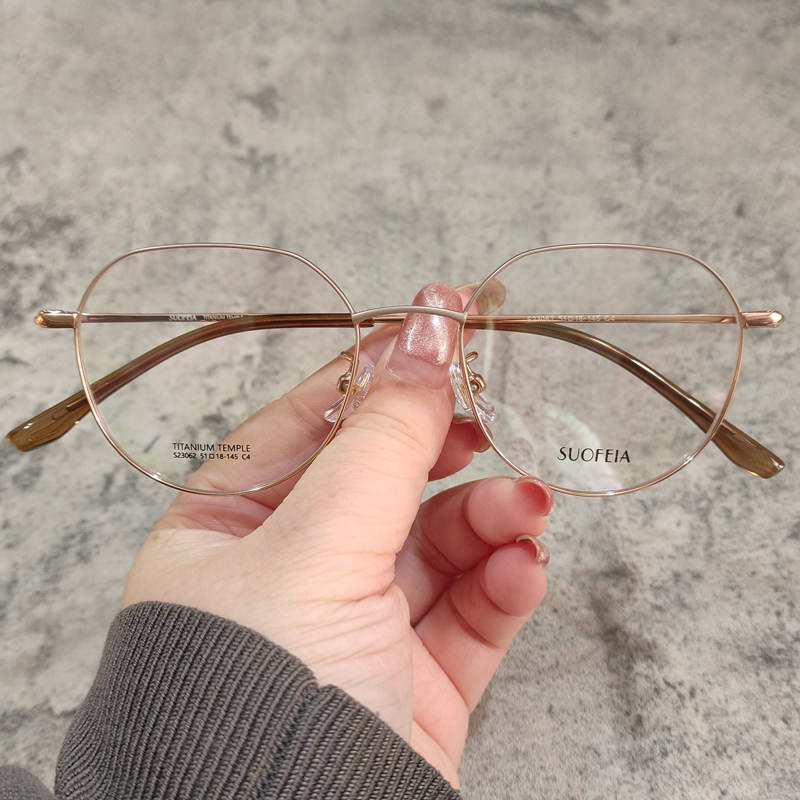 51mm圆多边形超轻钛金属眼镜框女近视配眼睛防辐射韩版潮文艺复古