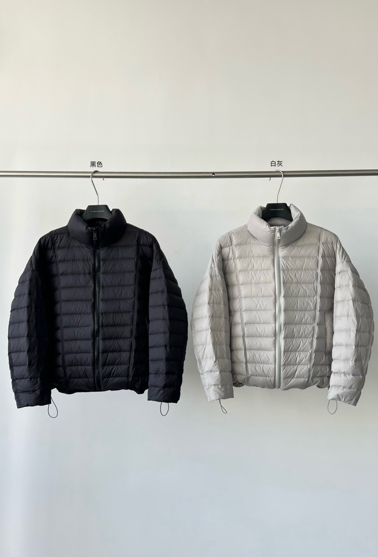 秋冬新款日系简约廓形连帽排骨羽绒服男女宽松轻薄立领羽绒外套