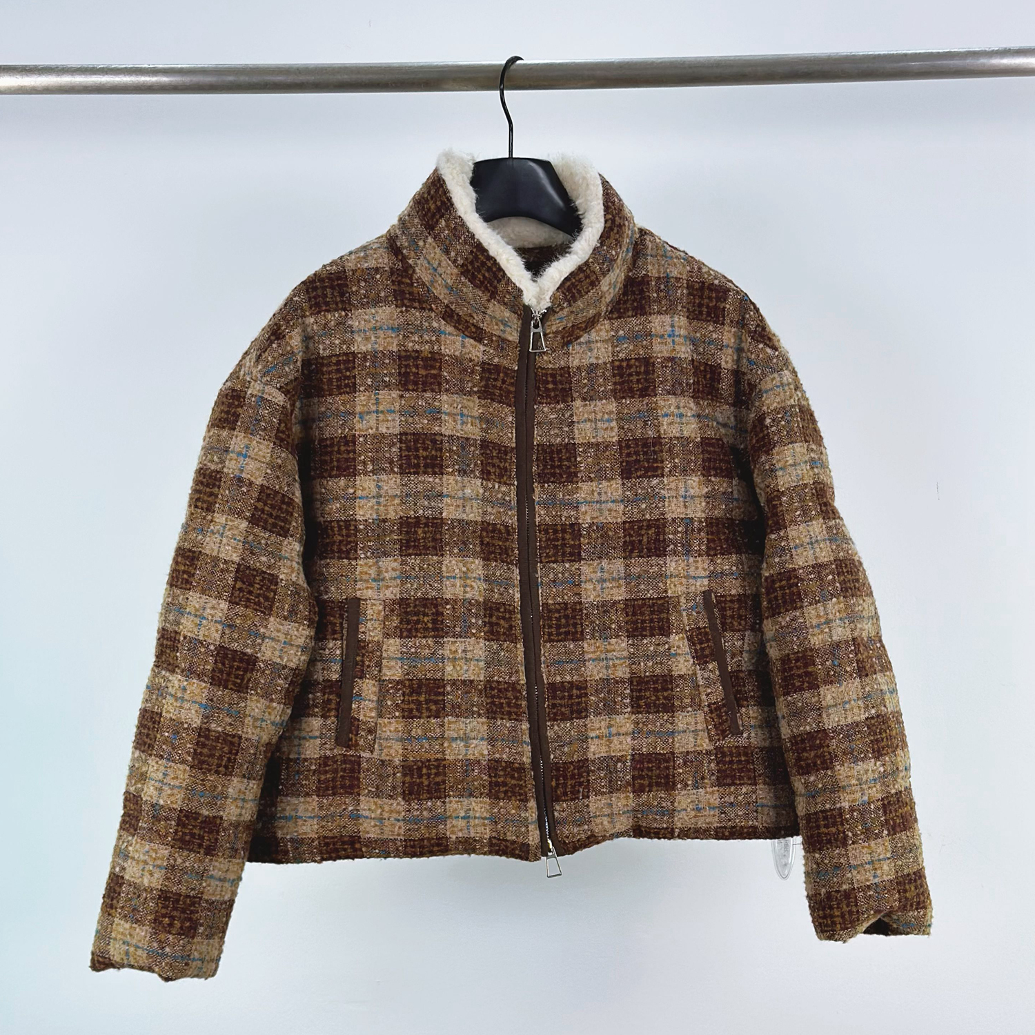 柏多伊俪格纹小香风羽绒外套女