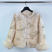 羽绒服女冬宽松显瘦唐装 9058新中式 重工刺绣亮片奢华狐狸毛袖 外套