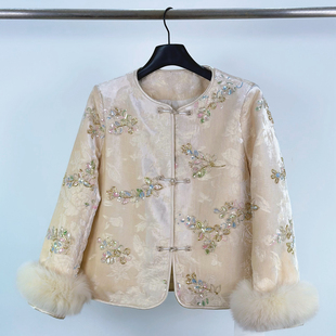 外套 羽绒服女冬宽松显瘦唐装 9058新中式 重工刺绣亮片奢华狐狸毛袖
