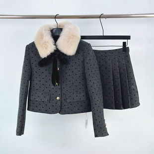 小香风减龄羽绒羊毛呢外套百褶裙两件套女时尚高级感气质名媛套装