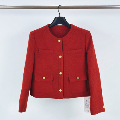 柏多伊俪红色毛呢小香风短外套女
