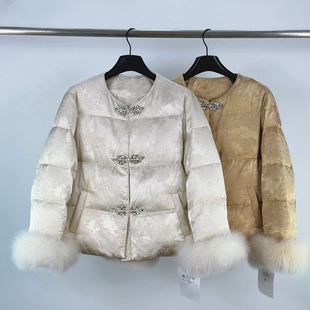 圆领白鸭绒上衣 复古新中式 1777狐狸毛袖 羽绒服外套女2025秋冬新款