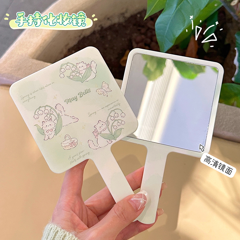 手持化妆镜小镜子帕恰狗小方镜手持镜子小狗手柄镜手拿外带随身镜