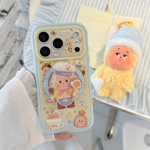 iphone18promax精准孔位手机壳韩系新款适用苹果16/17高级煎蛋撞色星星人二合一手机壳高颜值光面磁吸支架女