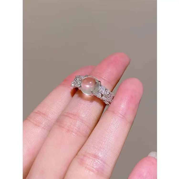 仿新中式国风戒指原创小众设计独特水沫玉冰月戒指送女友生日礼物