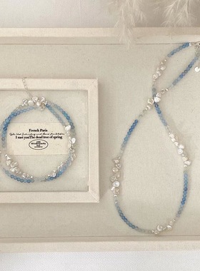 「人鱼秘境」2024新款仿天然海蓝宝项链精致轻奢巴洛克珍珠锁骨链