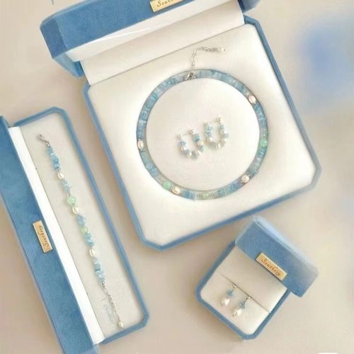 蓝色系套装~海蓝色仿巴洛克珍珠项链女小众百搭颈链小清新锁骨链