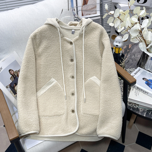 胡子叔大码秋季女装加厚长袖连帽外套胖mm宽松遮肉显瘦羊羔毛开衫