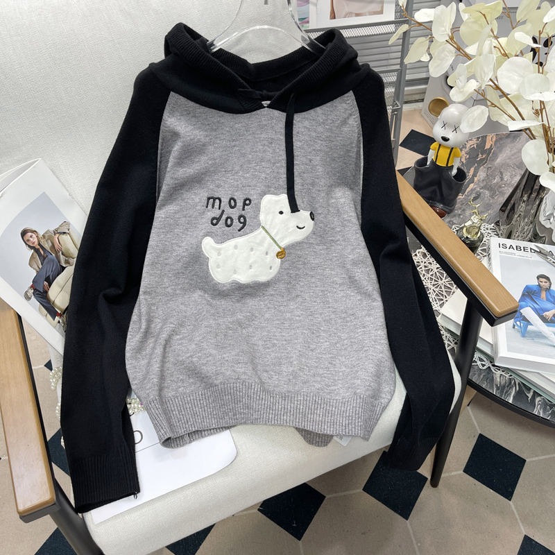 大码女装高级感拼色慵懒针织衫