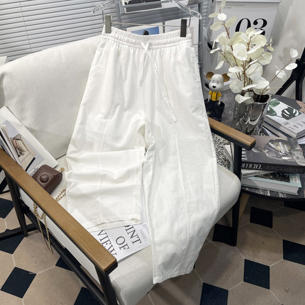 胡子叔大码女装夏季新款系带松紧腰休闲裤胖mm时尚百搭九分老爹裤