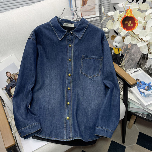 大码女装加绒牛仔衬衫秋冬新款