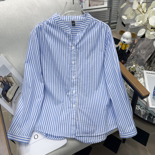 法式 胡子叔大码 胖mm设计感小众时尚 女早秋新款 高级感上衣 条纹衬衫