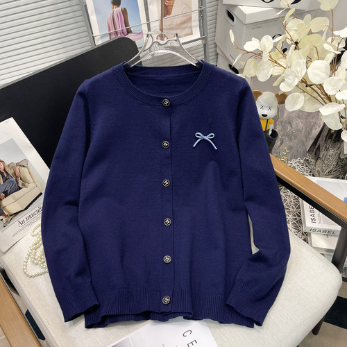 大码圆领针织开衫外套女早春新款