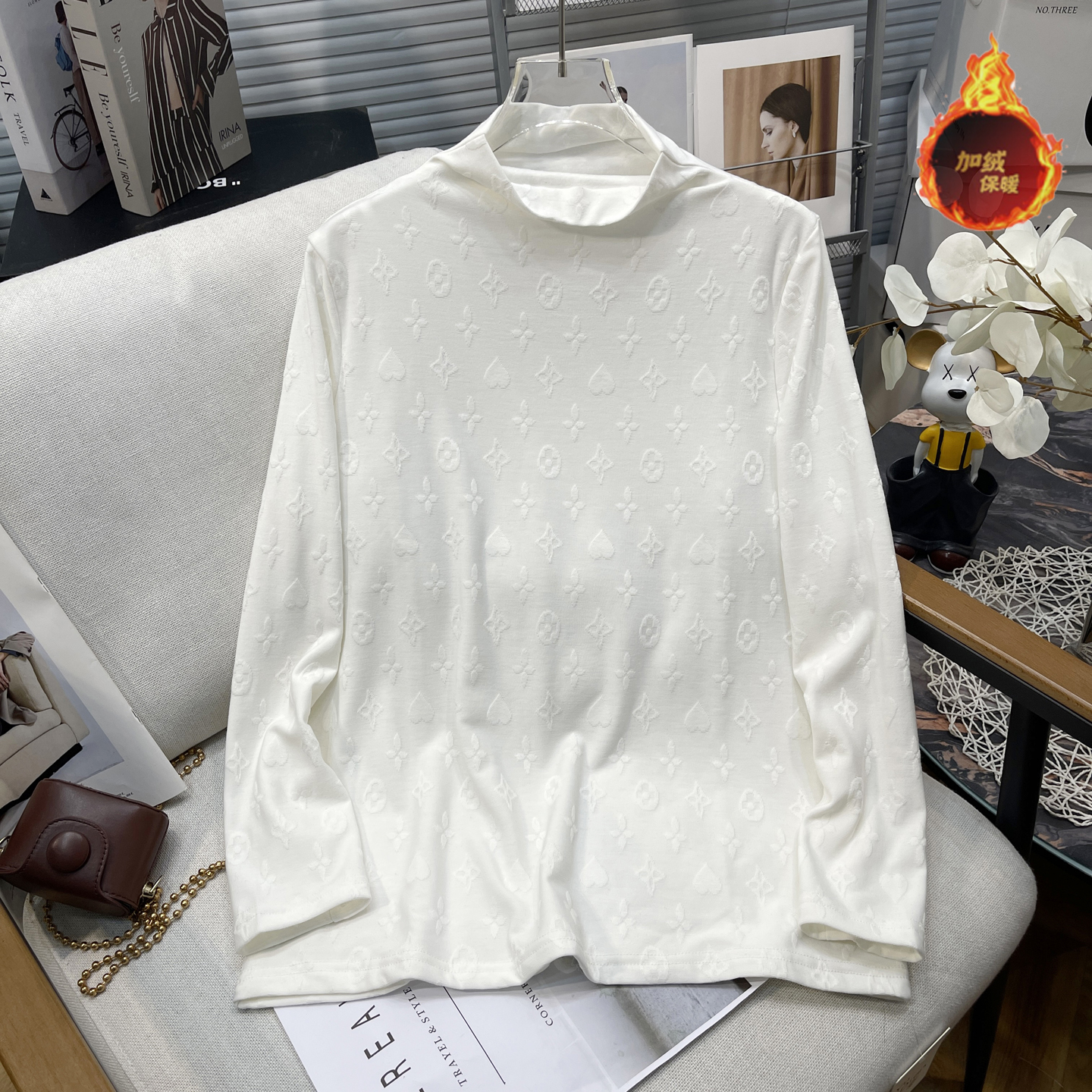 大码女装通勤时尚磨毛半高领T恤