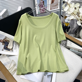 女装 T恤衫 2025夏季 胡子叔大码 新款 大圆领半袖 纯色显瘦短袖 体恤潮
