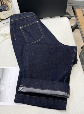 胡子叔大码女装深蓝色复古高腰牛仔裤春季新款胖mm宽松阔腿直筒裤