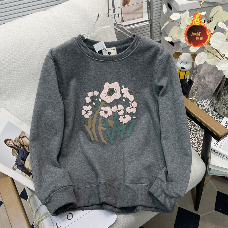 大码女装冬新款印花加绒加厚卫衣