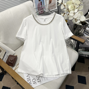 胡子叔大码女装夏季新款圆领短袖T恤女胖mm遮肚显瘦小香风上衣潮