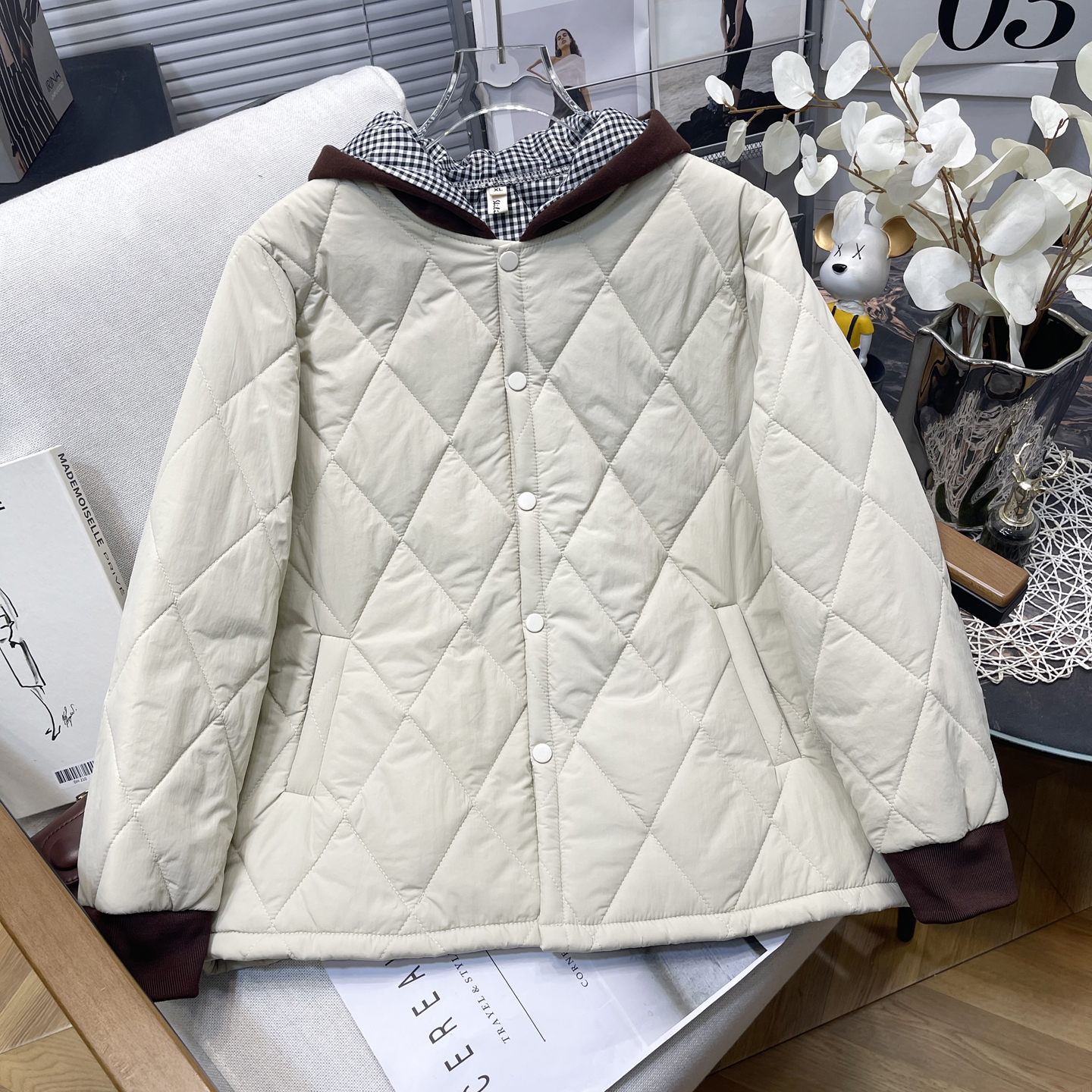 大码女装冬季新款撞色连帽棉衣女