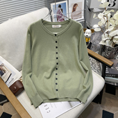 女装 秋季 新款 胡子叔大码 绿色针织开衫 女胖mm显瘦显白软糯毛衣上衣