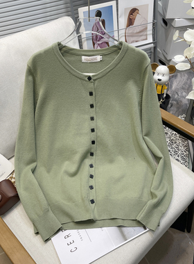 胡子叔大码女装秋季新款绿色针织开衫女胖mm显瘦显白软糯毛衣上衣