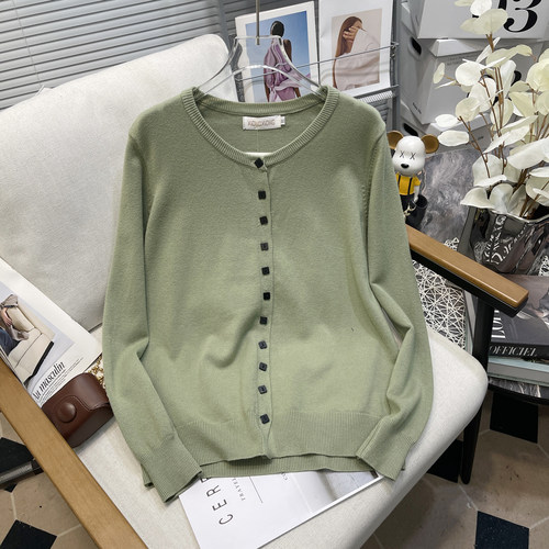 码女装秋季新款绿色针织开衫女