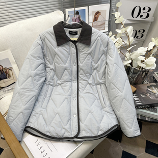 新款 冬季 夹棉轻薄翻领棉服宽松显瘦菱格棉衣外套潮 女装 胡子叔大码