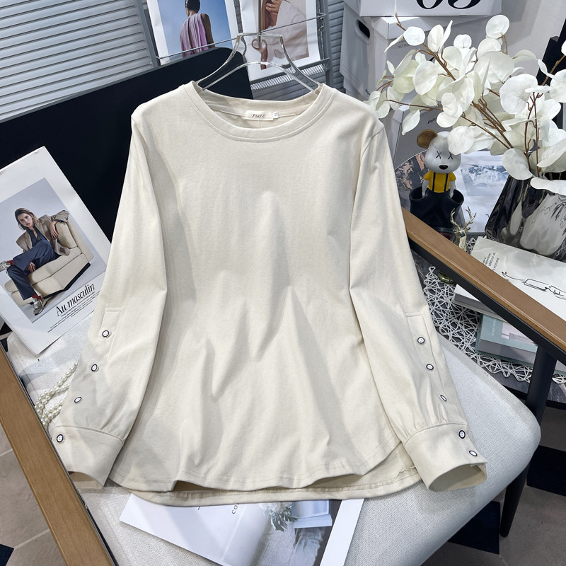 胡子叔大码女装2025春季新款纯棉洋气打底衫女圆领宽松长袖T恤潮,女装/女士精品,大码内搭,淘宝优惠券,粉丝福利购,淘宝优惠卷