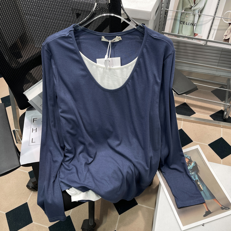 大码假两件拼接T恤女胖mm上衣