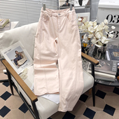 女装 女高腰显瘦宽松直筒拖地长裤 春季 粉色牛仔裤 潮 新款 胡子叔大码