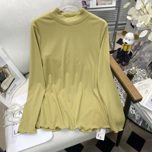胖mm时尚 女春秋新款 洋气简约坑条内搭上衣 半高领打底衫 胡子叔大码