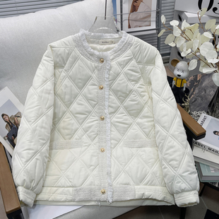 新款 胡子叔大码 菱格金扣羽绒棉服冬季 韩版 拼色流苏小香风棉衣 女装
