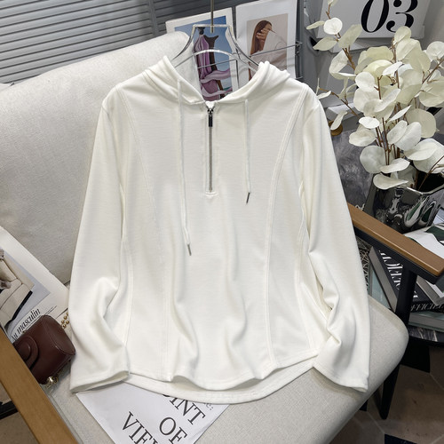 大码女装早秋拉链连帽短款卫衣女