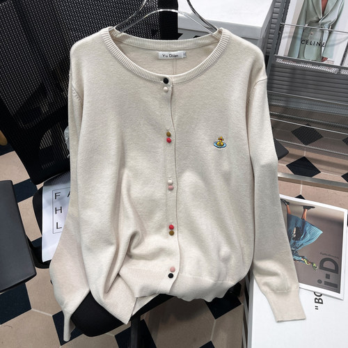 大码胖mm学院风彩色针织开衫