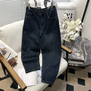 女装 女高腰胖mm宽松怀旧老爹裤 秋季 深蓝哈伦牛仔裤 新款 胡子叔大码