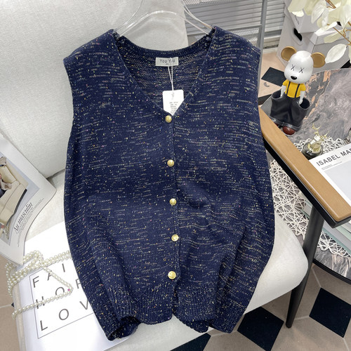 大码V领针织开衫马甲春秋季