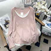 女装 春秋新款 设计感时髦假两件长袖 胡子叔大码 针织衫 遮肚打底毛衣