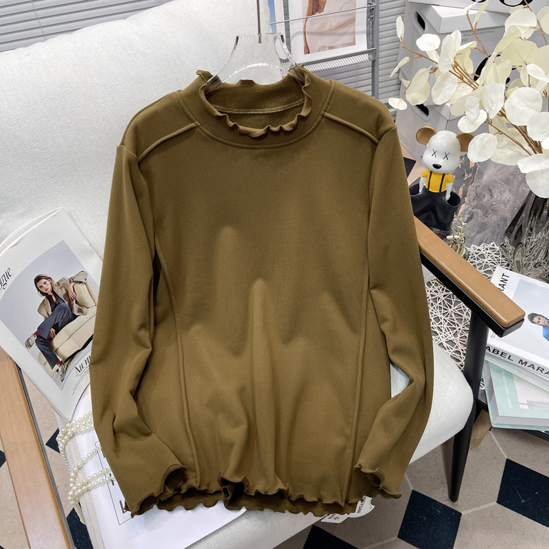 大码女装半高领加绒加厚打底衫