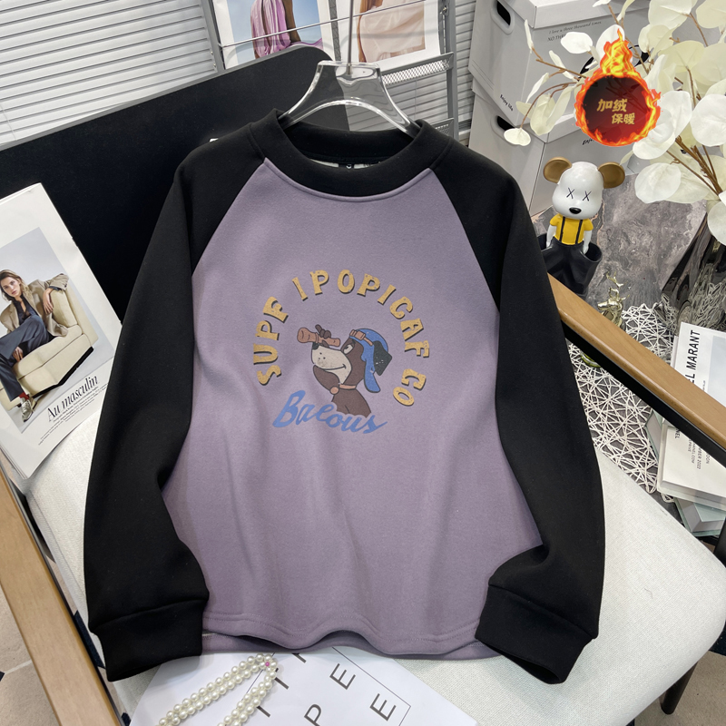 大码女装加绒印花圆领卫衣