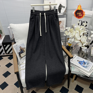 子秋冬加绒梨形身材显瘦慵懒风休闲裤 深灰色糯米裤 女装 胡子叔大码