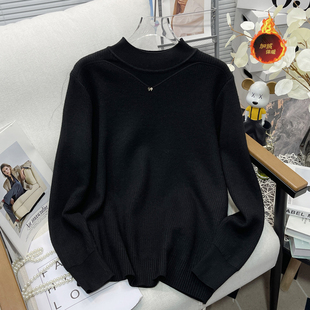 冬季 一体绒蕾丝半高领毛衣加绒打底衫 内搭针织上衣 女装 胡子叔大码
