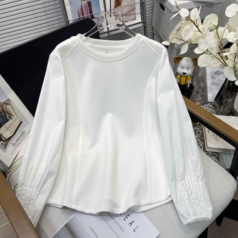 大码女装设计感袖口褶皱打底衫女