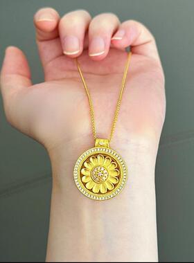 铜合金吊坠新中式国风太阳花时来运转向阳而生圆盘轻奢吊坠项链