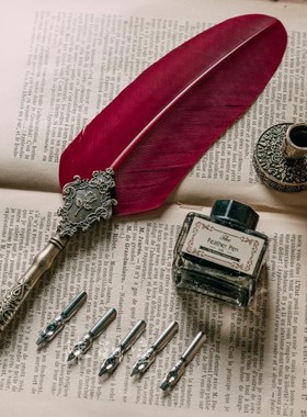 文艺雕花红色羽毛笔送闺蜜男女友情的蘸水笔英伦生日毕业纪念礼品