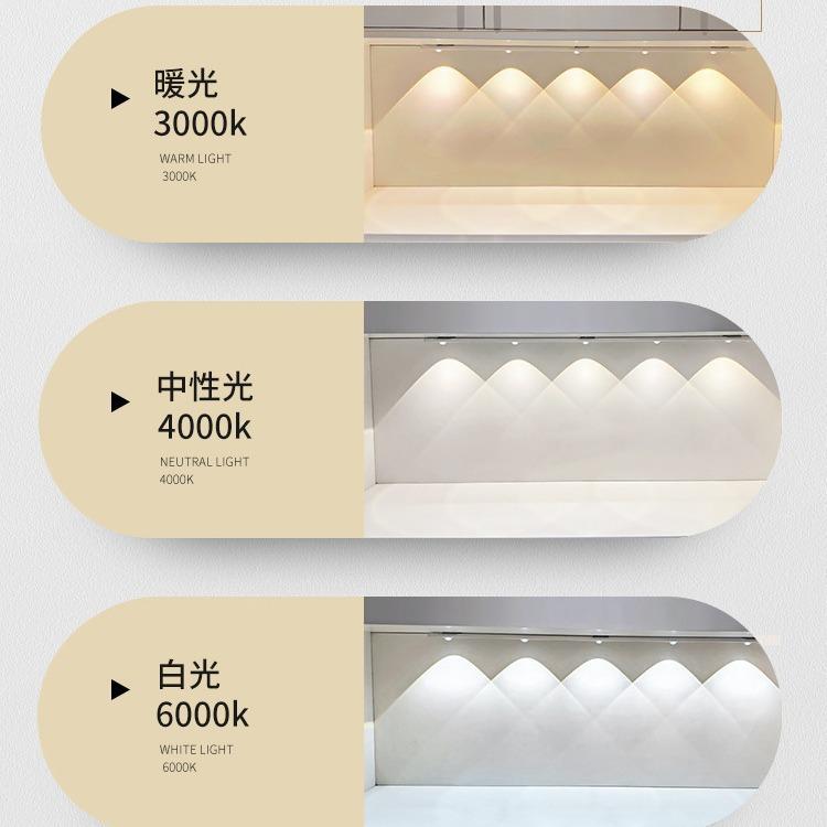 波纹led充电人体感应灯条无线自粘猫眼衣橱柜免接线酒柜鞋柜灯带