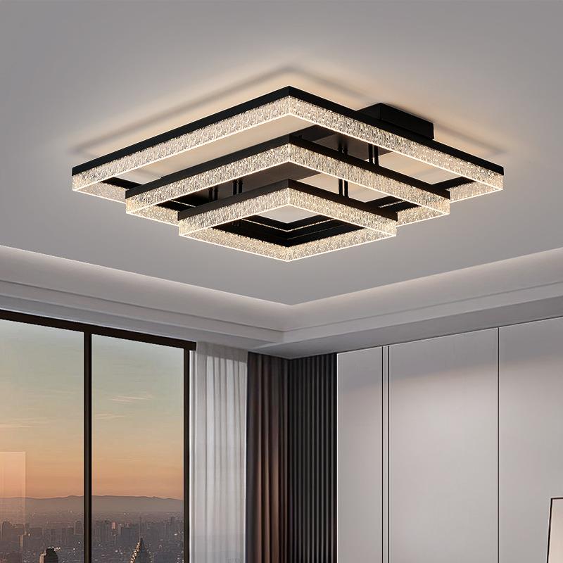 现代简约客厅灯意式轻奢冰裂纹吸顶灯2025新款主卧室灯具套餐组合